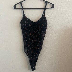 Black floral mesh bodysuit